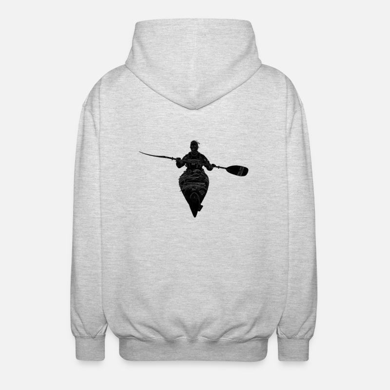 Kajak-frontal-schwarz - Unisex Kapuzenjacke - Hellgrau meliert