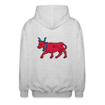 dessin vache rouge vecteur boucher éleveur Béarn - Veste à capuche unisexe - gris clair chiné - Dos - AI Model Male 185 light (185cm)