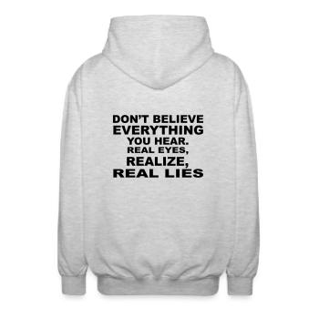 Don't Believe Lies - Unisex Kapuzenjacke - Hellgrau meliert - Hinten - AI Model Male 185 light (185cm)