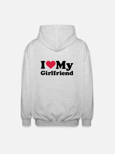 I love my girlfriend - Unisex hættejakke. - lysegrå meleret