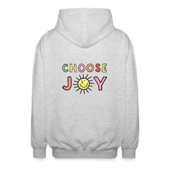Choose Joy - Unisex Hooded Jacket - light heather grey - Back - AI Model Male 185 light (185cm)