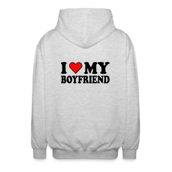 I love my boyfriend - Veste à capuche unisexe - gris clair chiné - Dos - AI Model Male 185 light (185cm)