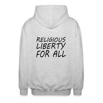 religious liberty for all - Unisex Hooded Jacket - light heather grey - Back - AI Model Male 185 light (185cm)