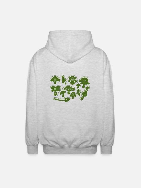 Pilz-Fakten – Lustige grüne Cartoon-Motive - Unisex Kapuzenjacke - Hellgrau meliert