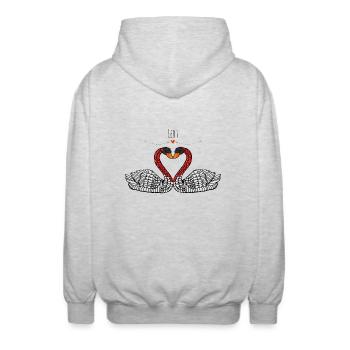 Swans amoureux - Les Gardiens d'Orbis - Veste à capuche unisexe - gris clair chiné - Dos - AI Model Male 185 light (185cm)