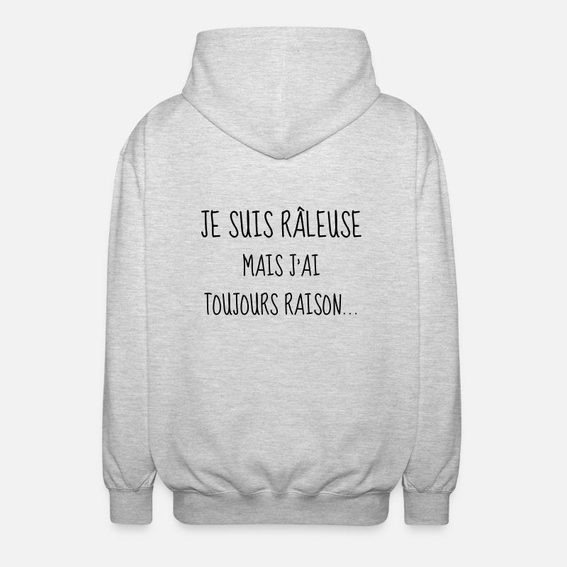 Râleuse - Raleuse - Citation - Humour - Comique - Veste à capuche unisexe - gris clair chiné