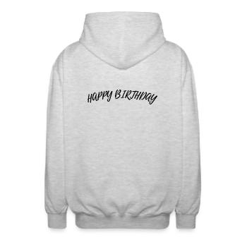 Bon anniversaire - Veste à capuche unisexe - gris clair chiné - Dos - AI Model Male 185 light (185cm)