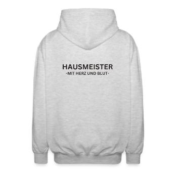 Hausmeister mit Herz und Blut - Unisex Kapuzenjacke - Hellgrau meliert - Hinten - AI Model Male 185 light (185cm)