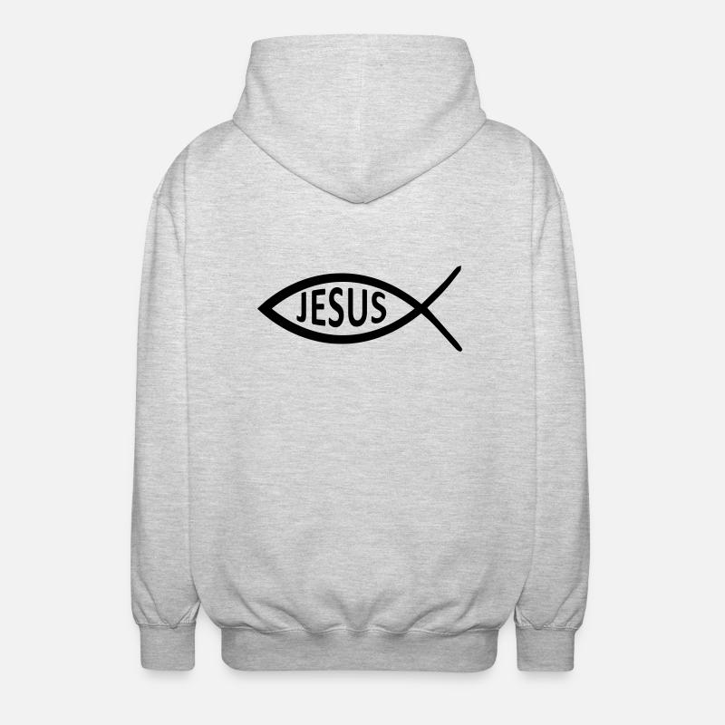 Symbole du poisson de Jésus - Veste à capuche unisexe - gris clair chiné