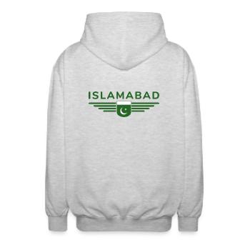 Islamabad Design – Hauptstadt-Stil - Unisex Kapuzenjacke - Hellgrau meliert - Hinten - AI Model Male 185 light (185cm)