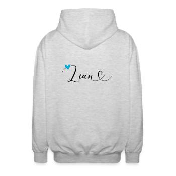 Lian Name Vorname Kalligrafieherz - Unisex Kapuzenjacke - Hellgrau meliert - Hinten - AI Model Male 185 light (185cm)