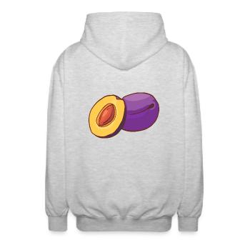 Plum plums - Unisex Hooded Jacket - light heather grey - Back - AI Model Male 185 light (185cm)