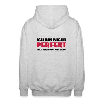 Ich bin nicht perfekt, aber verdammt nah dran! - Unisex Kapuzenjacke - Hellgrau meliert - Hinten - AI Model Male 185 light (185cm)
