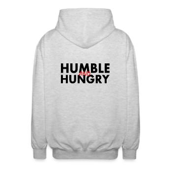 Humble and hungry - Unisex Hooded Jacket - light heather grey - Back - AI Model Male 185 light (185cm)