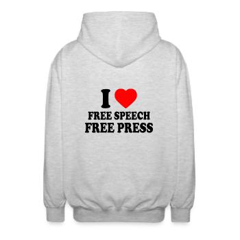 i love free speech free press - Unisex Kapuzenjacke - Hellgrau meliert - Hinten - AI Model Male 185 light (185cm)