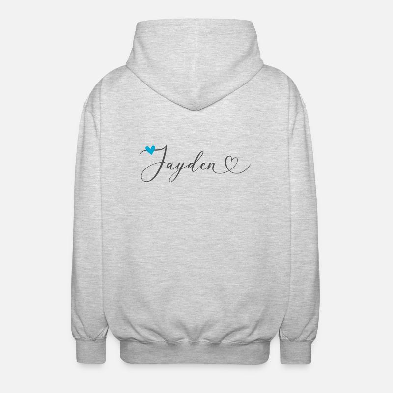 Jayden Surname First name Calligraphy Heart - Unisex Hooded Jacket - light heather grey