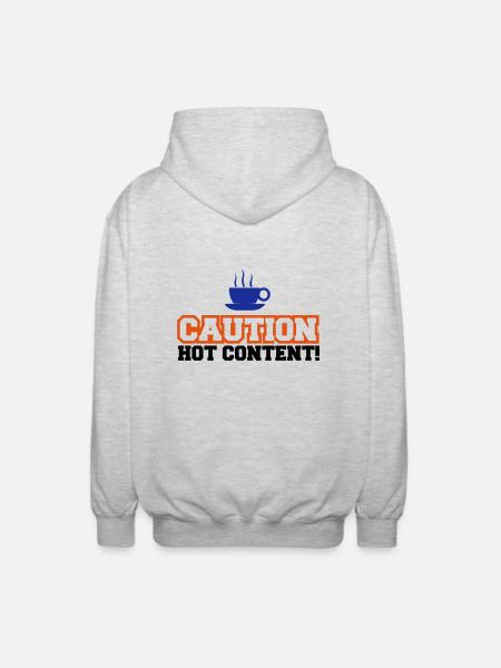 Caution Hot Content - Unisex Kapuzenjacke - Hellgrau meliert