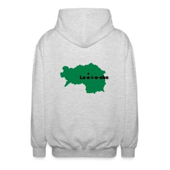 Leoben - AEIOU Steiermark Geschenk Shirt - Unisex Kapuzenjacke - Hellgrau meliert - Hinten - AI Model Male 185 light (185cm)