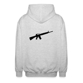 waffe gun - Unisex Kapuzenjacke - Hellgrau meliert - Hinten - AI Model Male 185 light (185cm)