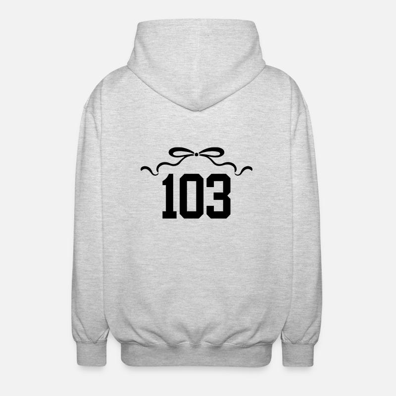 Numéro 103 noeud - 103e anniversaire - Veste à capuche unisexe - gris clair chiné