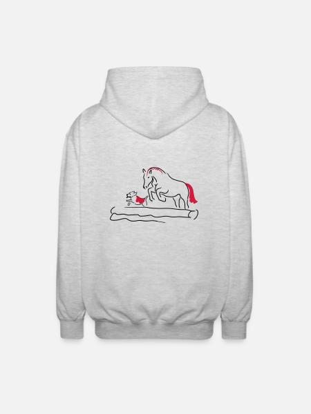 Springpferd mit Hund - Unisex Kapuzenjacke - Hellgrau meliert