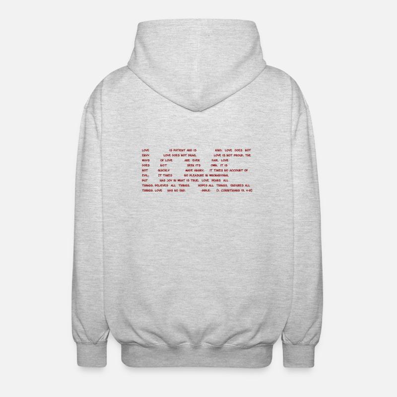 LOVE - text - Cor.13.4-8 - Unisex Hooded Jacket - light heather grey