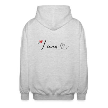 Fiona Nom Prénom Calligraphie coeur - Veste à capuche unisexe - gris clair chiné - Dos - AI Model Male 185 light (185cm)