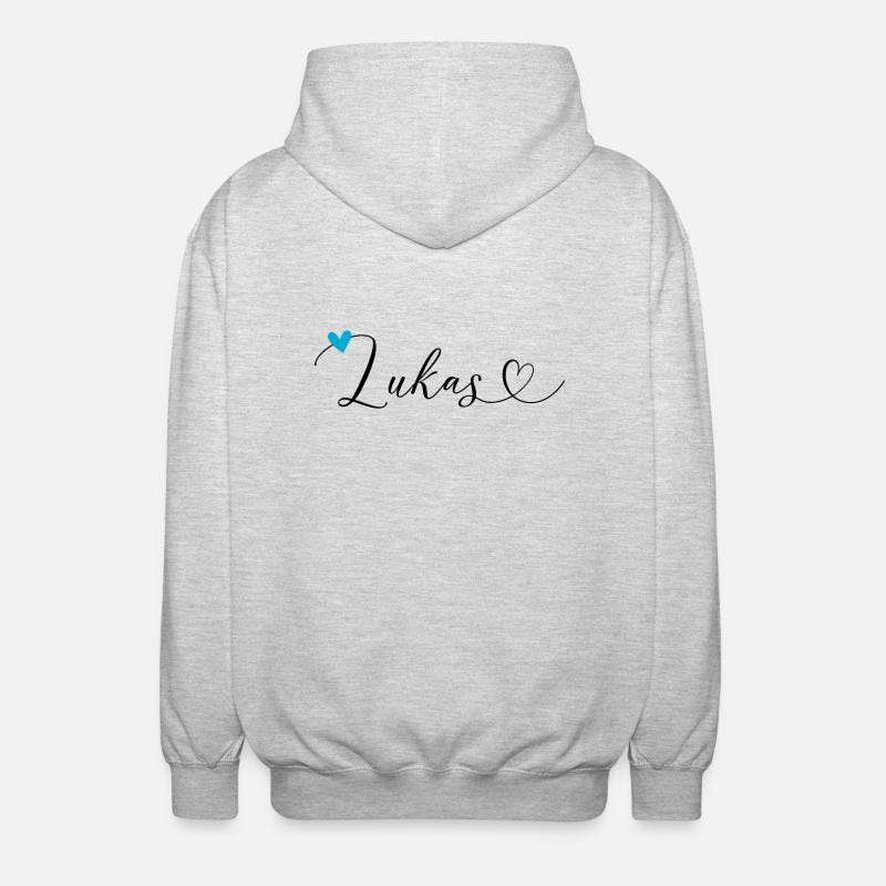 Lukas Nom Prénom Calligraphie Coeur - Veste à capuche unisexe - gris clair chiné