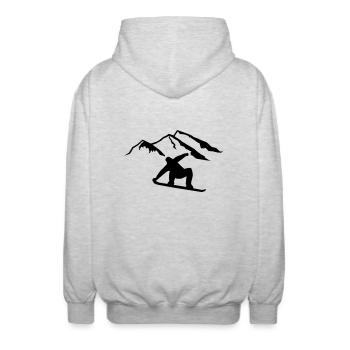 Snowboard - Unisex Kapuzenjacke - Hellgrau meliert - Hinten - AI Model Male 185 light (185cm)