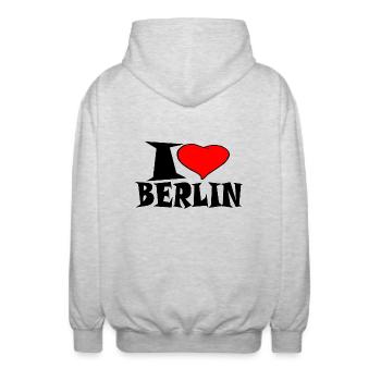 Berlin - J'aime Berlin - Veste à capuche unisexe - gris clair chiné - Dos - AI Model Male 185 light (185cm)