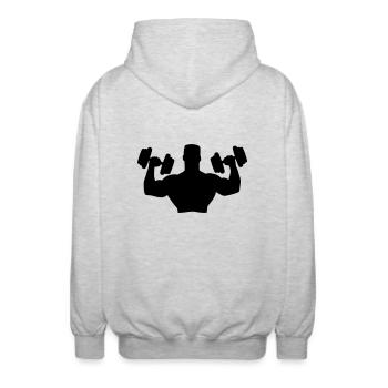 Muscle Man Training - Unisex Hooded Jacket - light heather grey - Back - AI Model Male 185 light (185cm)