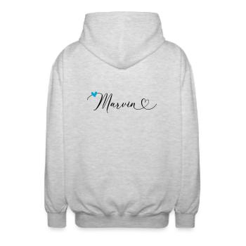 Marvin Name Vorname Kalligrafieherz - Unisex Kapuzenjacke - Hellgrau meliert - Hinten - AI Model Male 185 light (185cm)