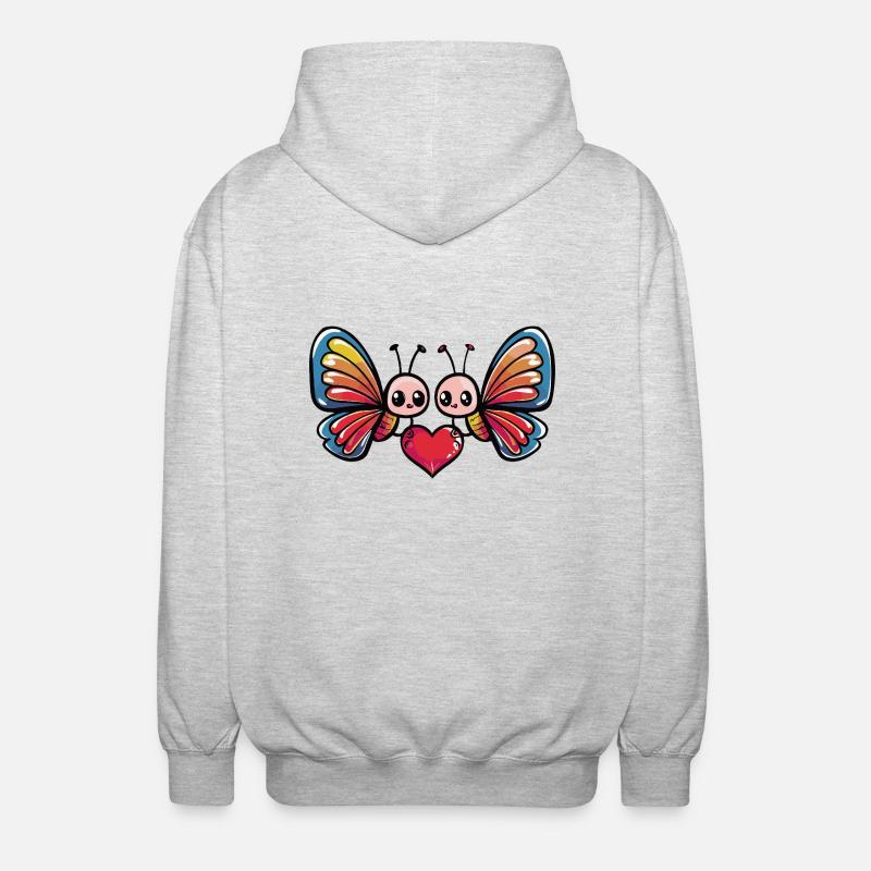 Couple Papillon Saint-Valentin - Veste à capuche unisexe - gris clair chiné