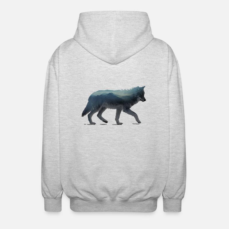 Wolf Berge Aquarell - Unisex Kapuzenjacke - Hellgrau meliert