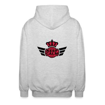 Keep Calm - Unisex Hooded Jacket - light heather grey - Back - AI Model Male 185 light (185cm)