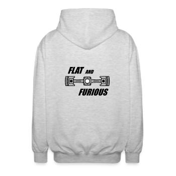 Flat and Furious - Unisex Hooded Jacket - light heather grey - Back - AI Model Male 185 light (185cm)