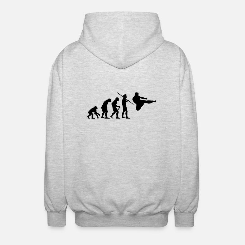 Evolution des Menschen - Kampfsport - Unisex Kapuzenjacke - Hellgrau meliert