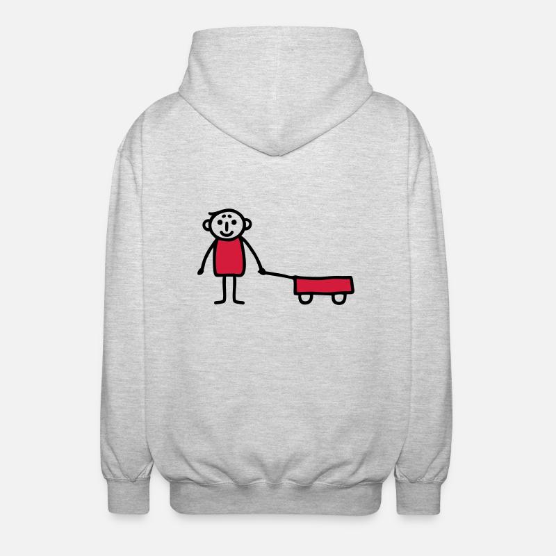 Junge mit Bollerwagen - V2 - Unisex Kapuzenjacke - Hellgrau meliert