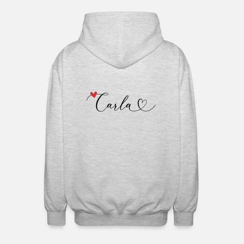 Carla Surname First name Calligraphy Heart - Unisex Hooded Jacket - light heather grey