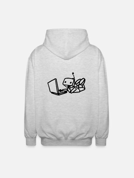 Robot using laptop - Unisex Kapuzenjacke - Hellgrau meliert