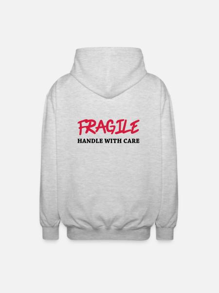 Fragile - Handle with care - Unisex Kapuzenjacke - Hellgrau meliert