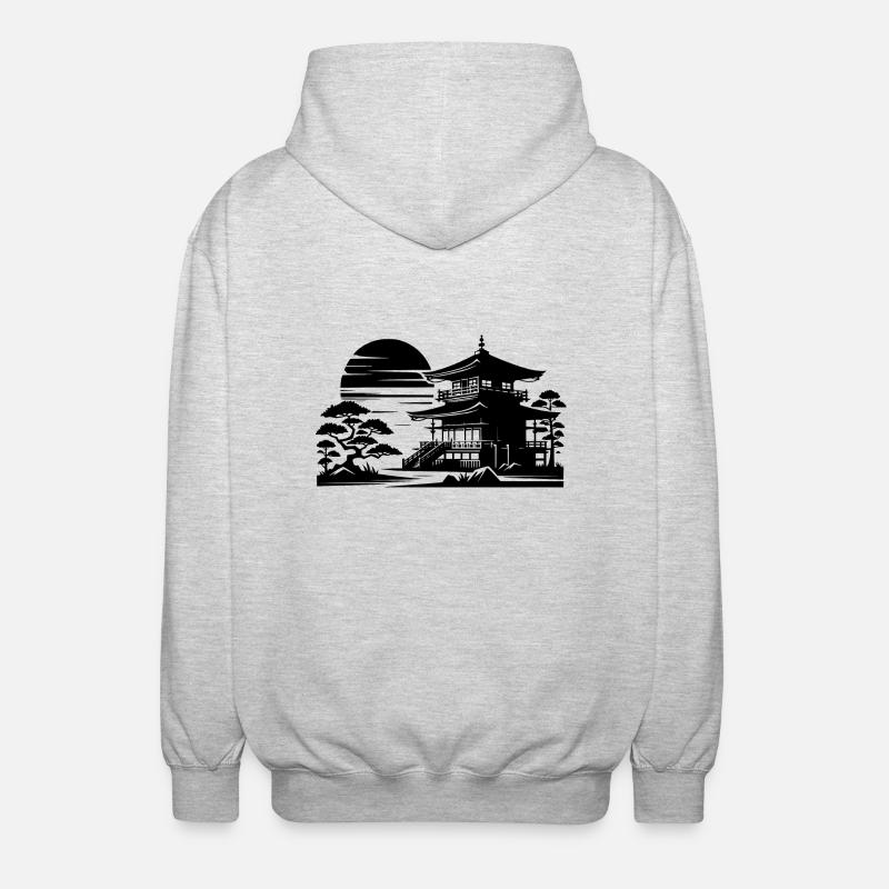 Sunset Temple Asian Landscape - Unisex Hooded Jacket - light heather grey