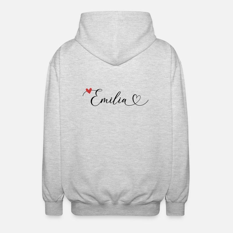 Emilia Nom Prénom Calligraphie Coeur - Veste à capuche unisexe - gris clair chiné