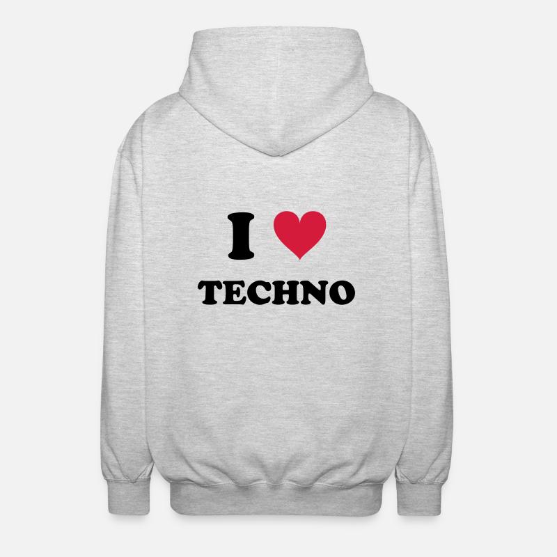 I LOVE TECHNO - Unisex Kapuzenjacke - Hellgrau meliert