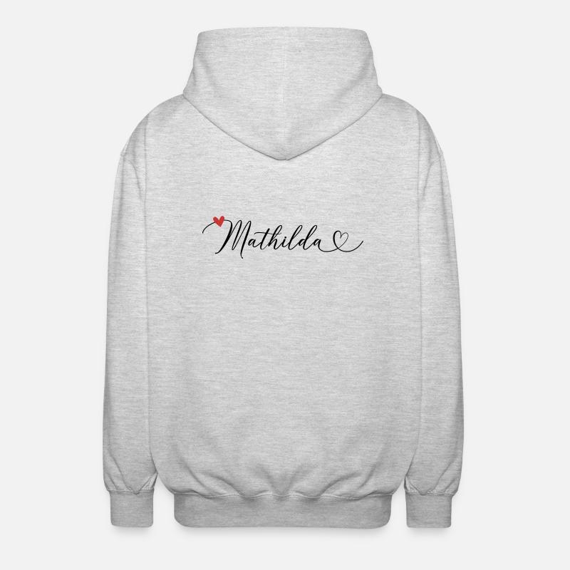 Mathilda Nom Prénom Calligraphie Coeur - Veste à capuche unisexe - gris clair chiné