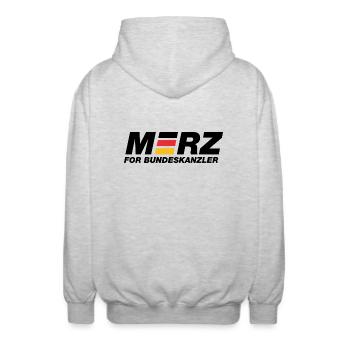 Merz for Bundeskanzler - Kanzler - Kanzlerkandidat - Unisex Kapuzenjacke - Hellgrau meliert - Hinten - AI Model Male 185 light (185cm)