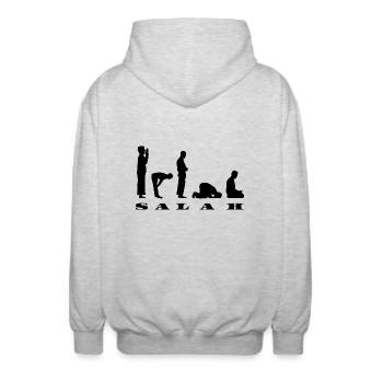 Salah Prayer Silhouette Design - Unisex Hooded Jacket - light heather grey - Back - AI Model Male 185 light (185cm)