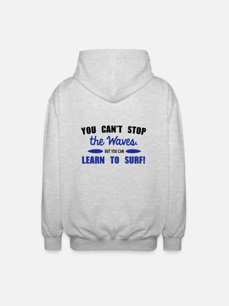 Learn to surf - Unisex Hooded Jacket - light heather grey