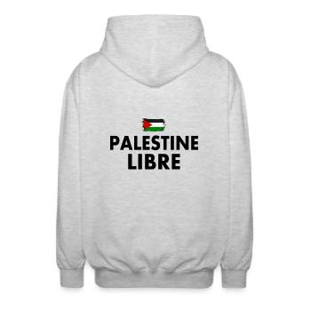 palestine libre - Veste à capuche unisexe - gris clair chiné - Dos - AI Model Male 185 light (185cm)