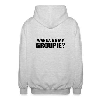 Wanna be my groupie? - Unisex Kapuzenjacke - Hellgrau meliert - Hinten - AI Model Male 185 light (185cm)
